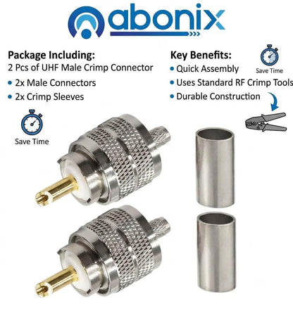PL-259 UHF Male Plug Crimp Coax Connector Adapter for RG58 RG142 -Pack -3