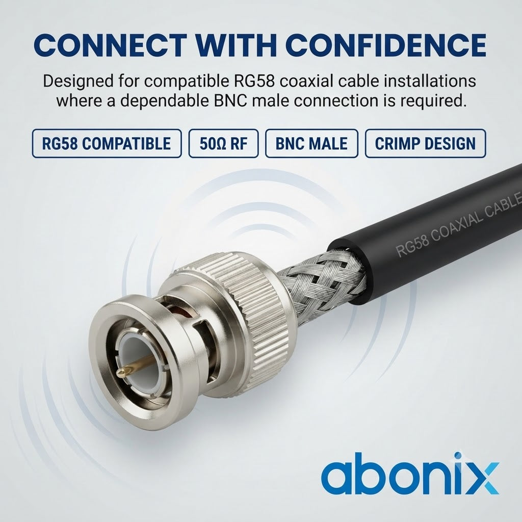BNC Male Crimp Coaxial Adapter Connector for Cable RG58 -Pack -4