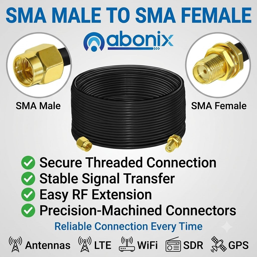 ABONIX RG58 SMA Male to SMA Female Coaxial Extension Cable (20M / 65.6ft)- Pack- 1