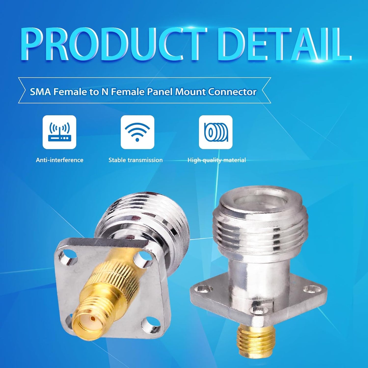 N Female to SMA Female Panel Mount 4 Hole 17.5mm Connector - Pack - 2