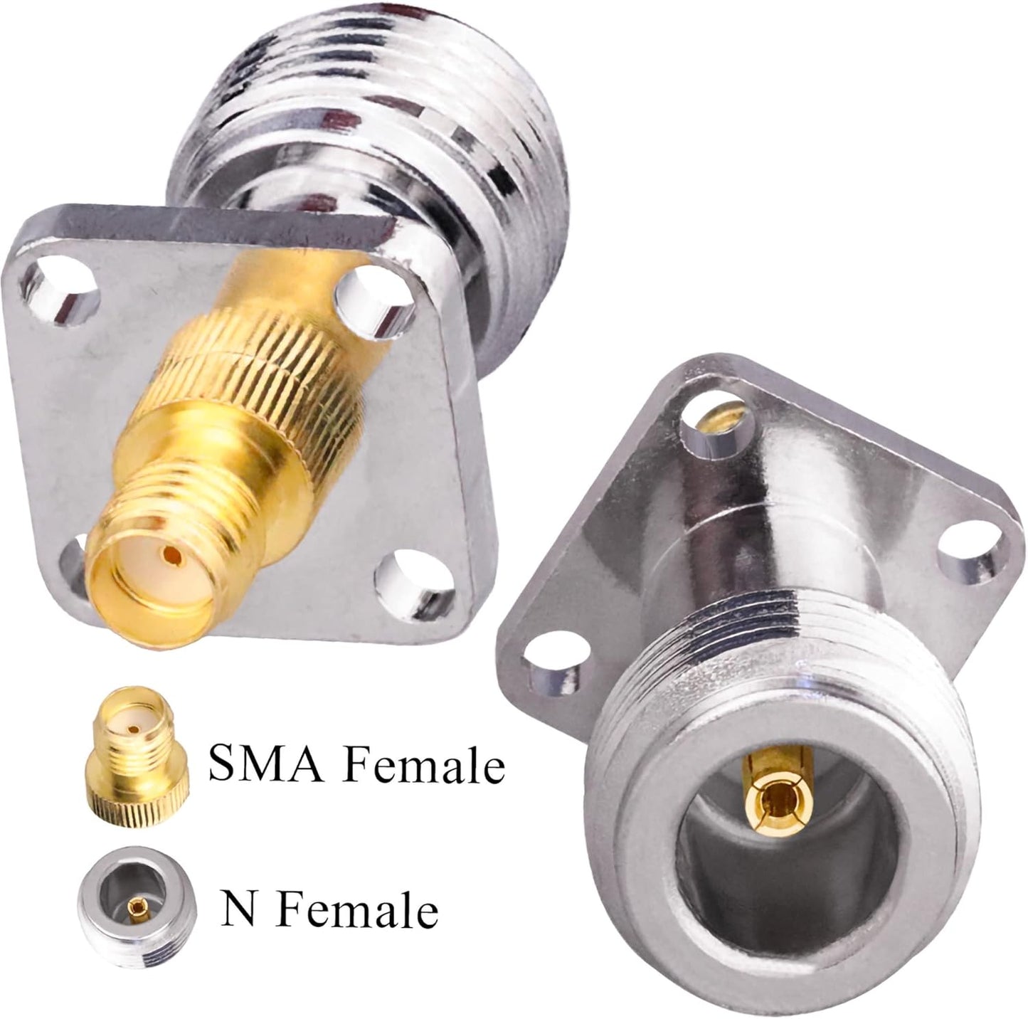 N Female to SMA Female Panel Mount 4 Hole 17.5mm Connector - Pack - 2