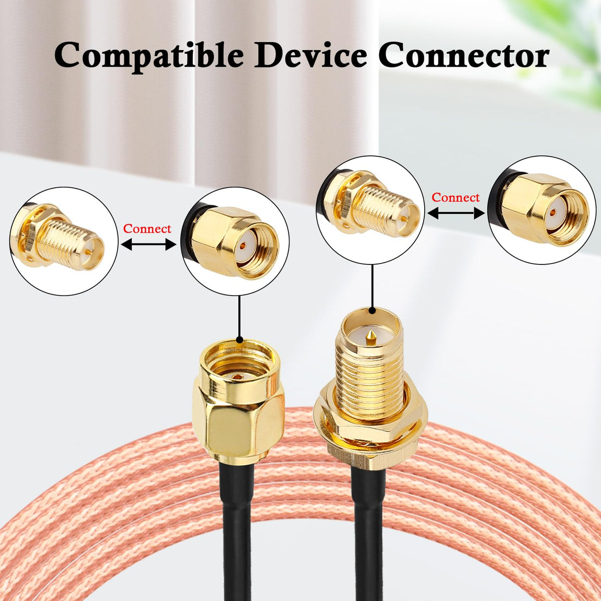 RG316 RP-SMA Male to RP-SMA Female Extension Cable 1FT