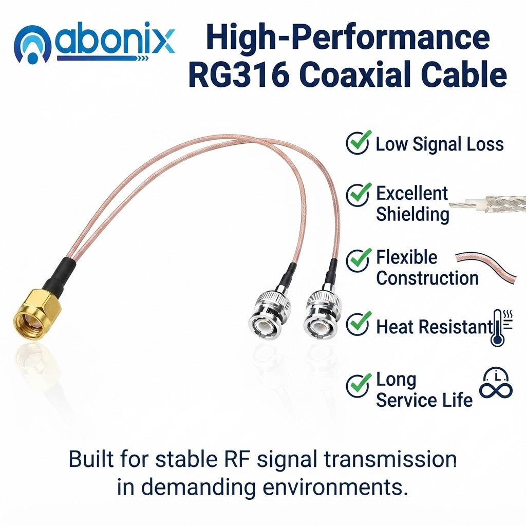 RG316 SMA Male to 2 BNC Male Y Splitter RF Coaxial Cable 30cm (1FT)