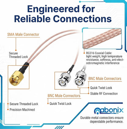 RG316 SMA Male to 2 BNC Male Y Splitter RF Coaxial Cable 30cm (1FT)