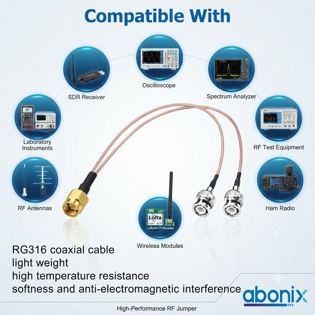 RG316 SMA Male to 2 BNC Male Y Splitter RF Coaxial Cable 30cm (1FT)
