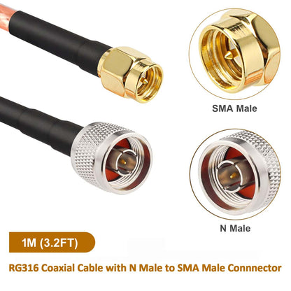 ABONIX SMA Male to N Male RG316 Cable 1M, 50 Ohm RF Antenna Extension Cable Pack- 1