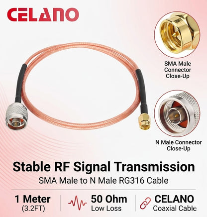 ABONIX SMA Male to N Male RG316 Cable 1M, 50 Ohm RF Antenna Extension Cable Pack- 1
