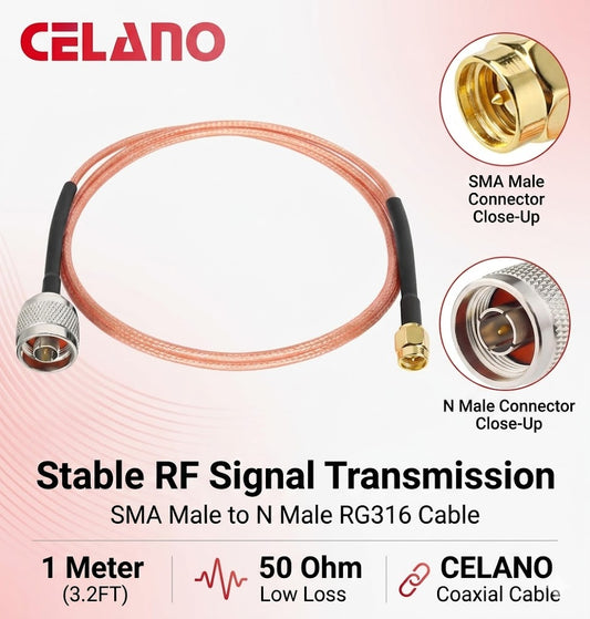 ABONIX SMA Male to N Male RG316 Cable 1M, 50 Ohm RF Antenna Extension Cable Pack- 1