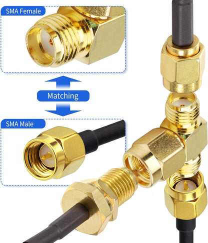 SMA Tee Splitter 2-Way, SMA Male to Dual Male Splitter Antenna Adapter Converter - Pack - 2