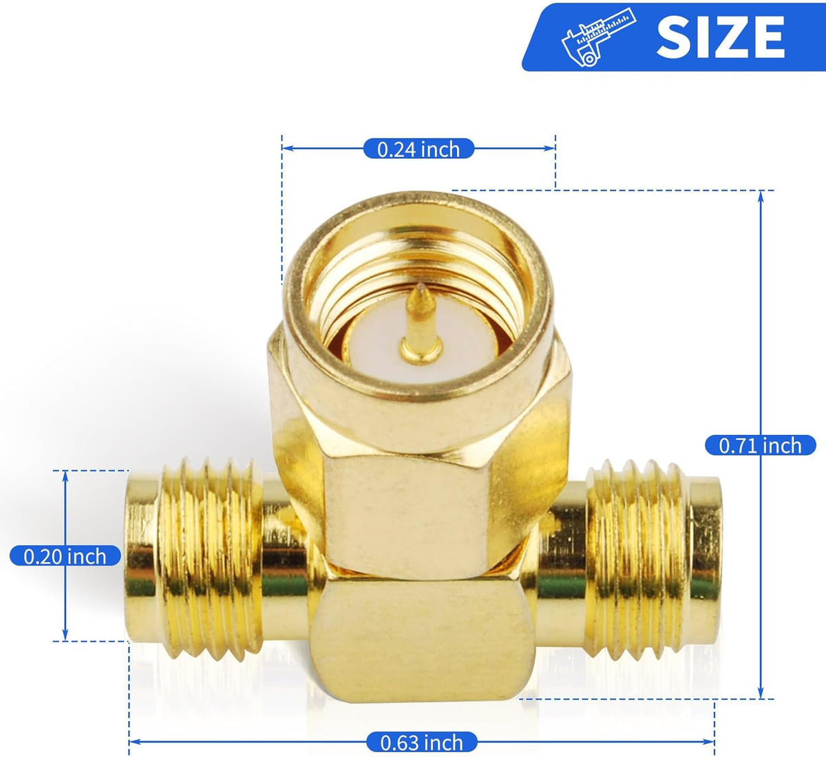 SMA Tee Splitter 2-Way, SMA Male to Dual Male Splitter Antenna Adapter Converter - Pack - 2
