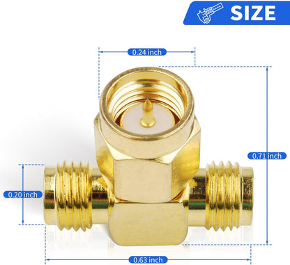 SMA Tee Splitter 2-Way, SMA Male to Dual Male Splitter Antenna Adapter Converter - Pack - 2