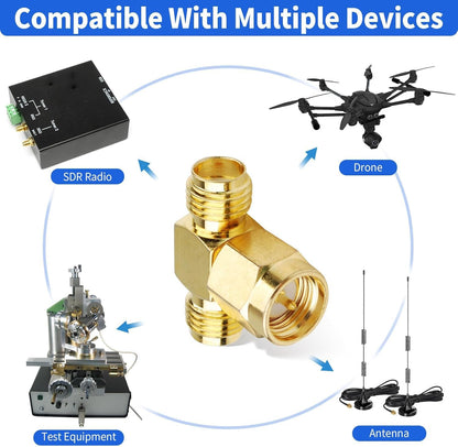 SMA Tee Splitter 2-Way, SMA Male to Dual Male Splitter Antenna Adapter Converter - Pack - 2
