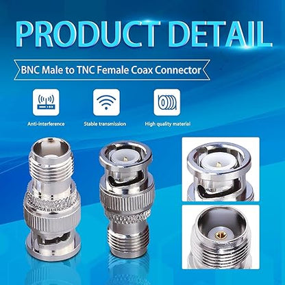 BNC Male to TNC Female RF Coaxial Connector (Pack of 2)