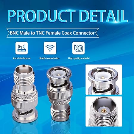 BNC Male to TNC Female RF Coaxial Connector (Pack of 2)