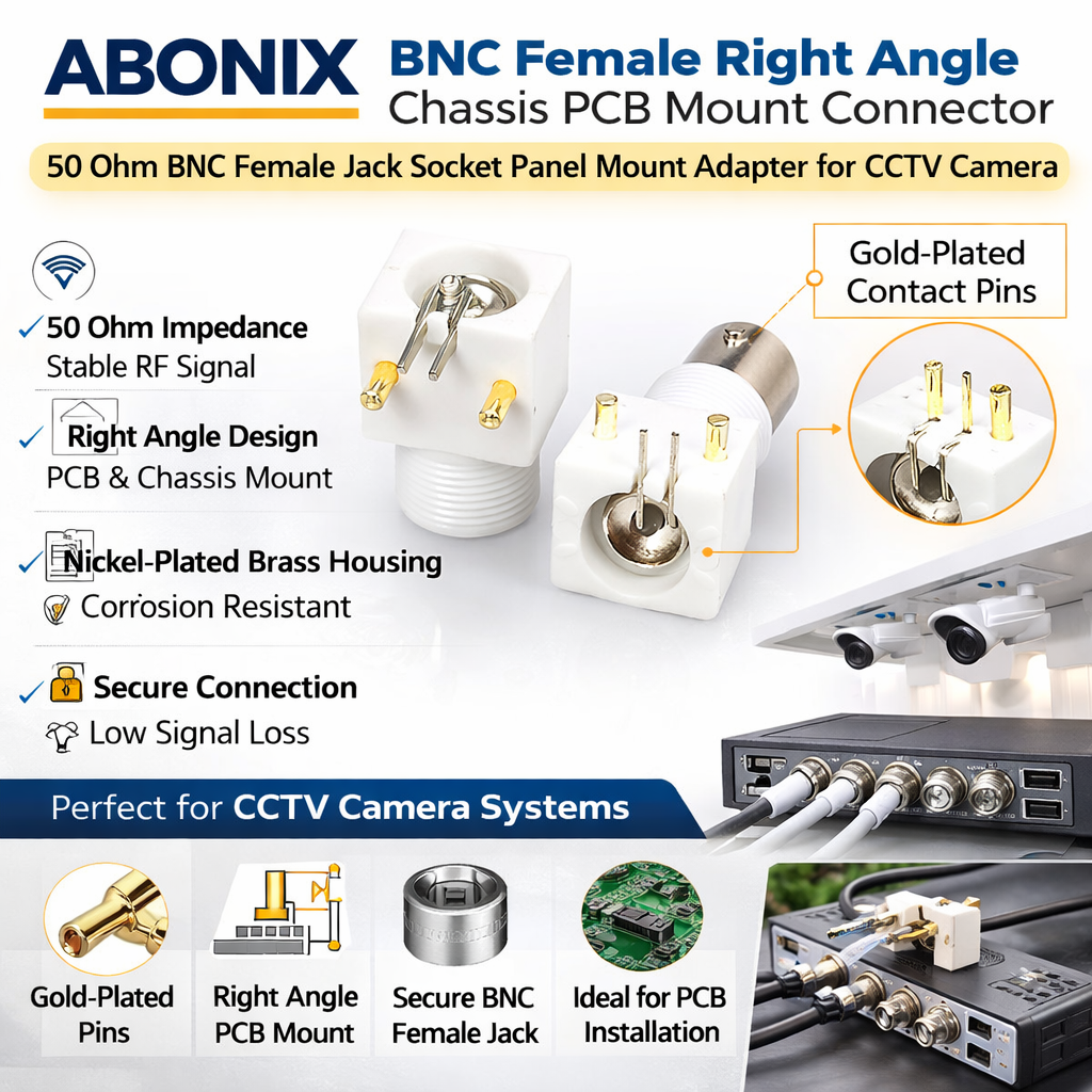 ABONIX BNC Female Right Angle PCB Mount Connector, 50 Ohm Panel Jack Adapter, Pack- 4