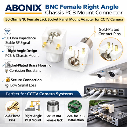 ABONIX BNC Female Right Angle PCB Mount Connector, 50 Ohm Panel Jack Adapter, Pack- 4