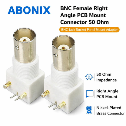 ABONIX BNC Female Right Angle PCB Mount Connector, 50 Ohm Panel Jack Adapter, Pack- 4
