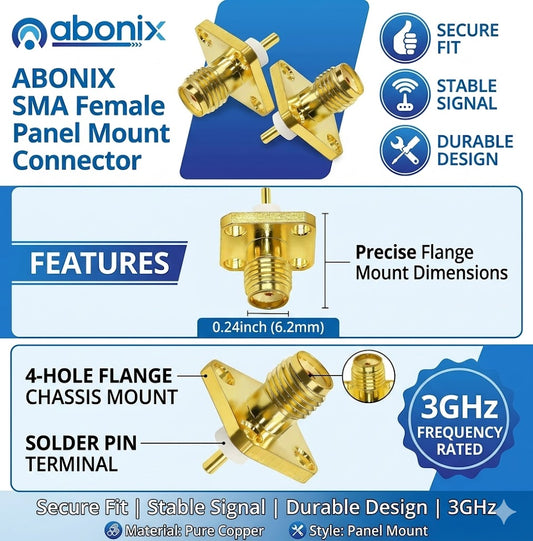 SMA Female 4 Hole Panel Mount Solder Connector - Pack - 2