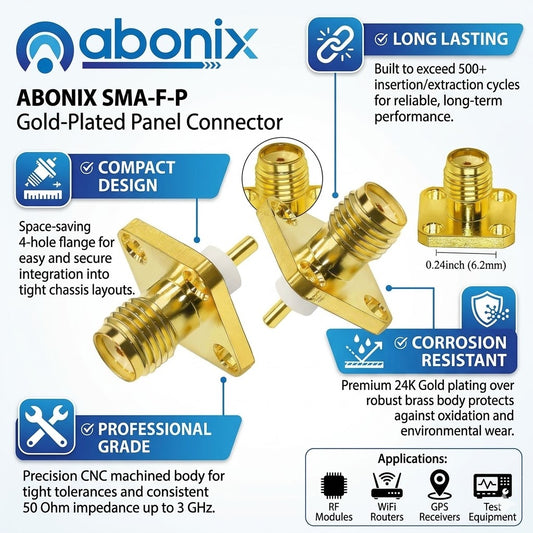 SMA Female 4 Hole Panel Mount Solder Connector - Pack - 3