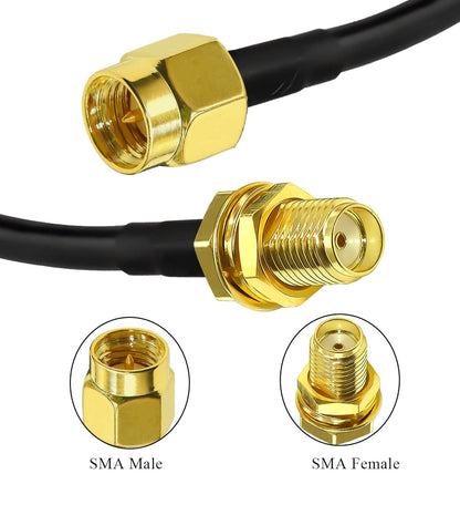 RG58 RP-SMA Male to RP-SMA Female Coaxial Jumper Cable (1 Meter / 3.3ft, Black) -Pack -1