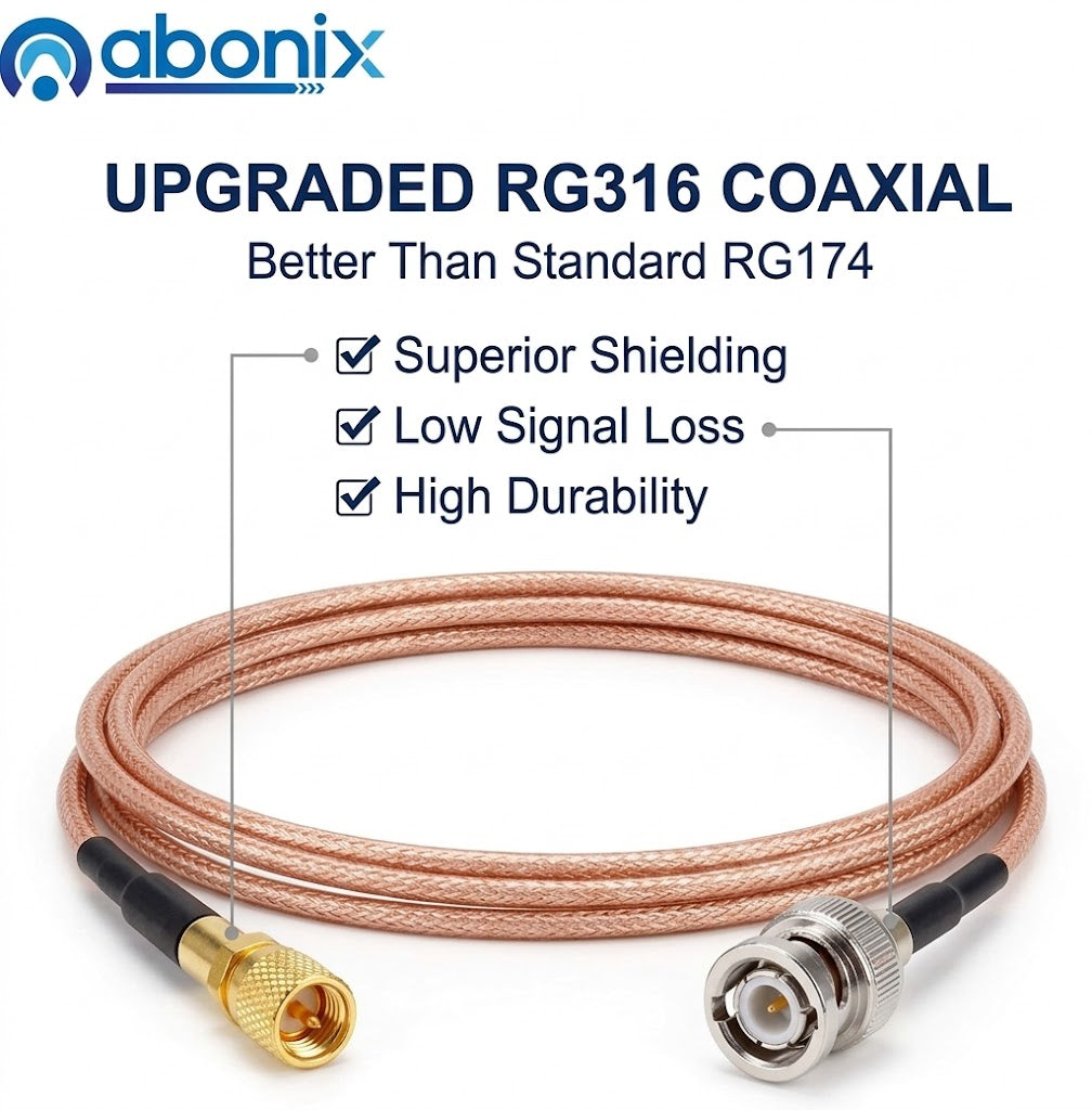 ABONIX RG316 BNC to M5 Microdot Cable 50Ohm Low Loss RF Coaxial Cable 3.3FT(1M)