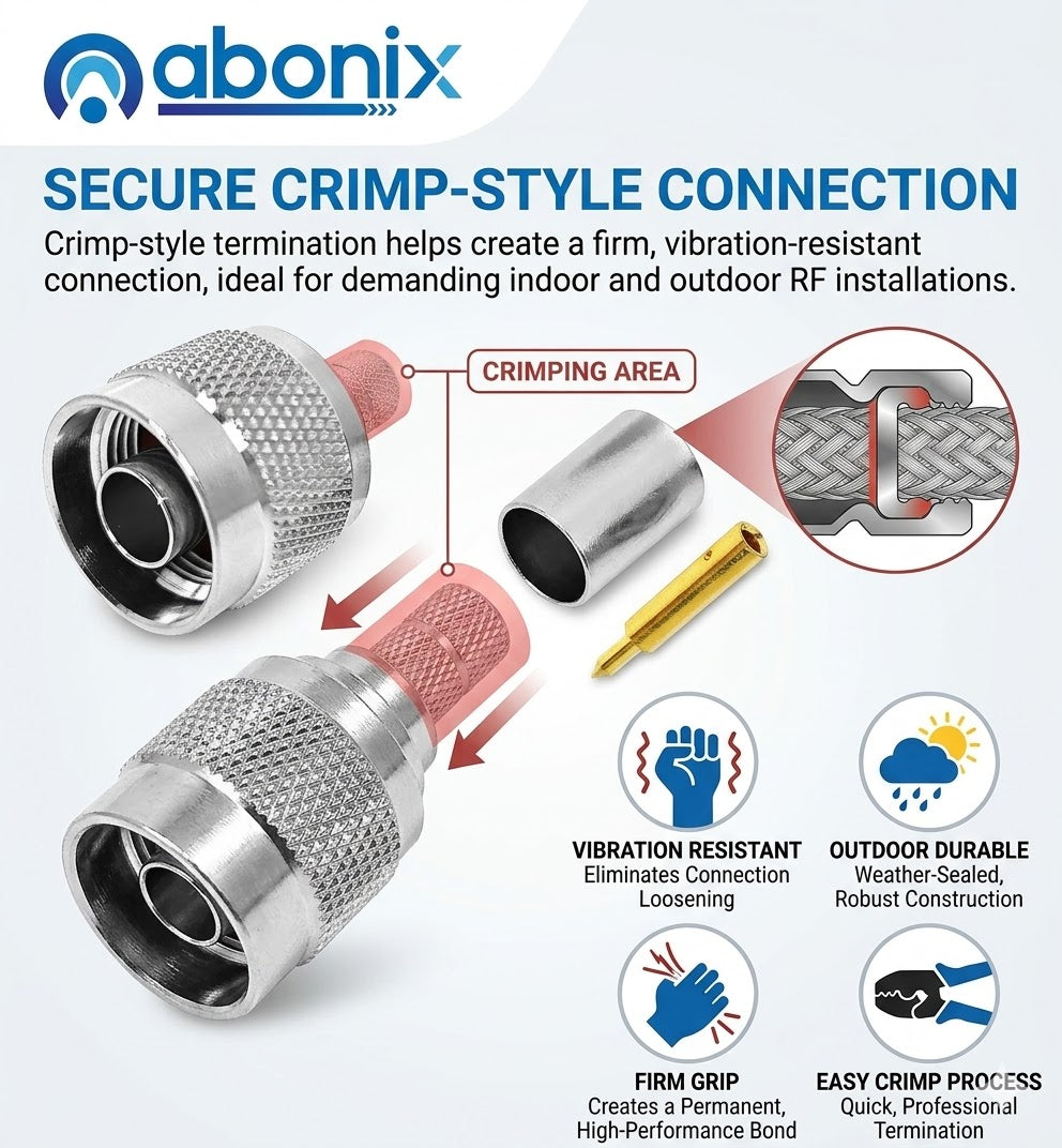 ABONIX N Male Crimp Connector for HLF-300 & LMR-300 RF Coax Cable- Pack- 10