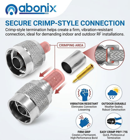 ABONIX N Male Crimp Connector for HLF-300 & LMR-300 RF Coax Cable- Pack- 10