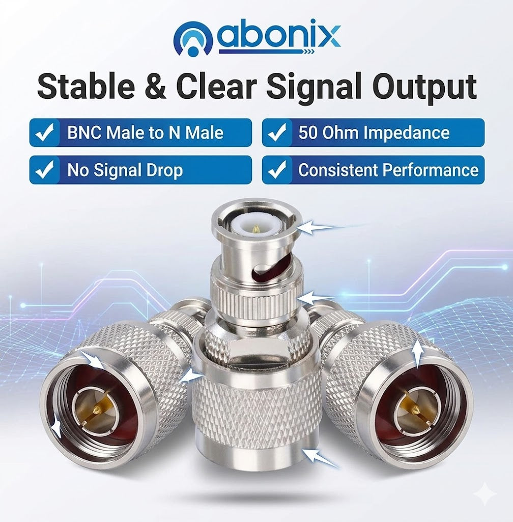 ABONIX BNC Male to N Male RF Coax Adapter Connector- Pack- 1
