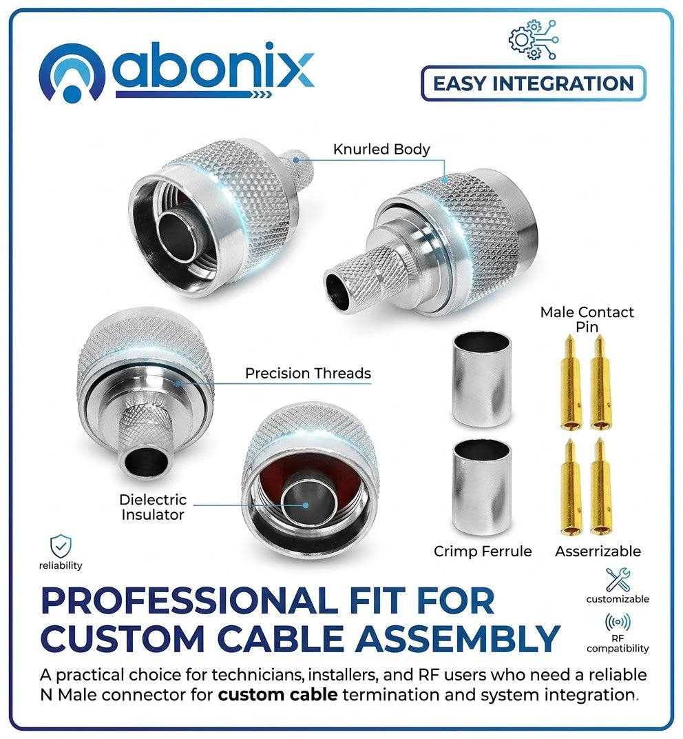ABONIX N Male Crimp Connector for HLF-300 & LMR-300 RF Coax Cable- Pack- 10