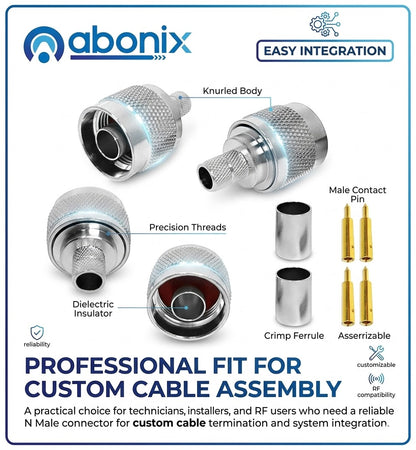 ABONIX N Male Crimp Connector for HLF-300 & LMR-300 RF Coax Cable- Pack- 10