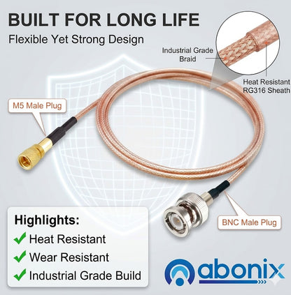 ABONIX RG316 BNC to M5 Microdot Cable 50Ohm Low Loss RF Coaxial Cable 3.3FT(1M)