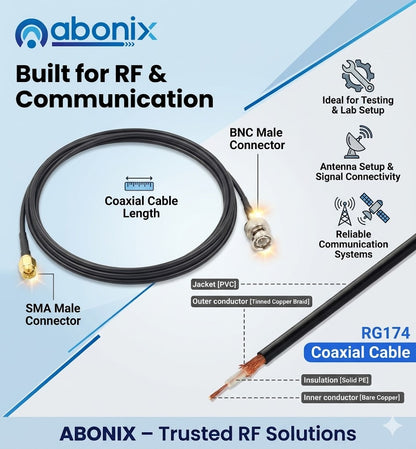 SMA Male to BNC Male RF Coaxial Cable RG174 30CM/12Inch -Pack -1