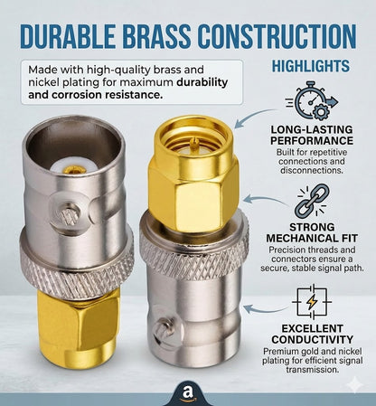 BNC Female to SMA Male Coax Adapter - Pack - 2
