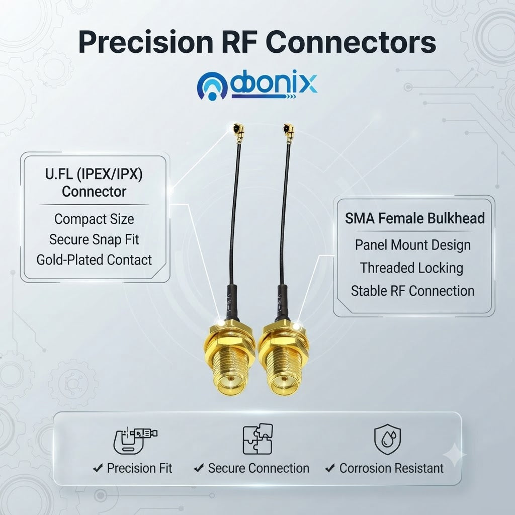 U.FL (IPEX/IPX) to SMA Female Bulkhead RF1.13mm Coaxial Pigtail Cable 10cm - Pack 2