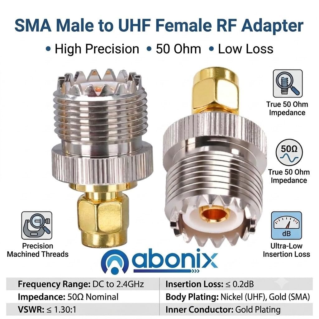 Abonix SMA Female to UHF Female Connector Pl259 Coax Adapter - Pack - 2