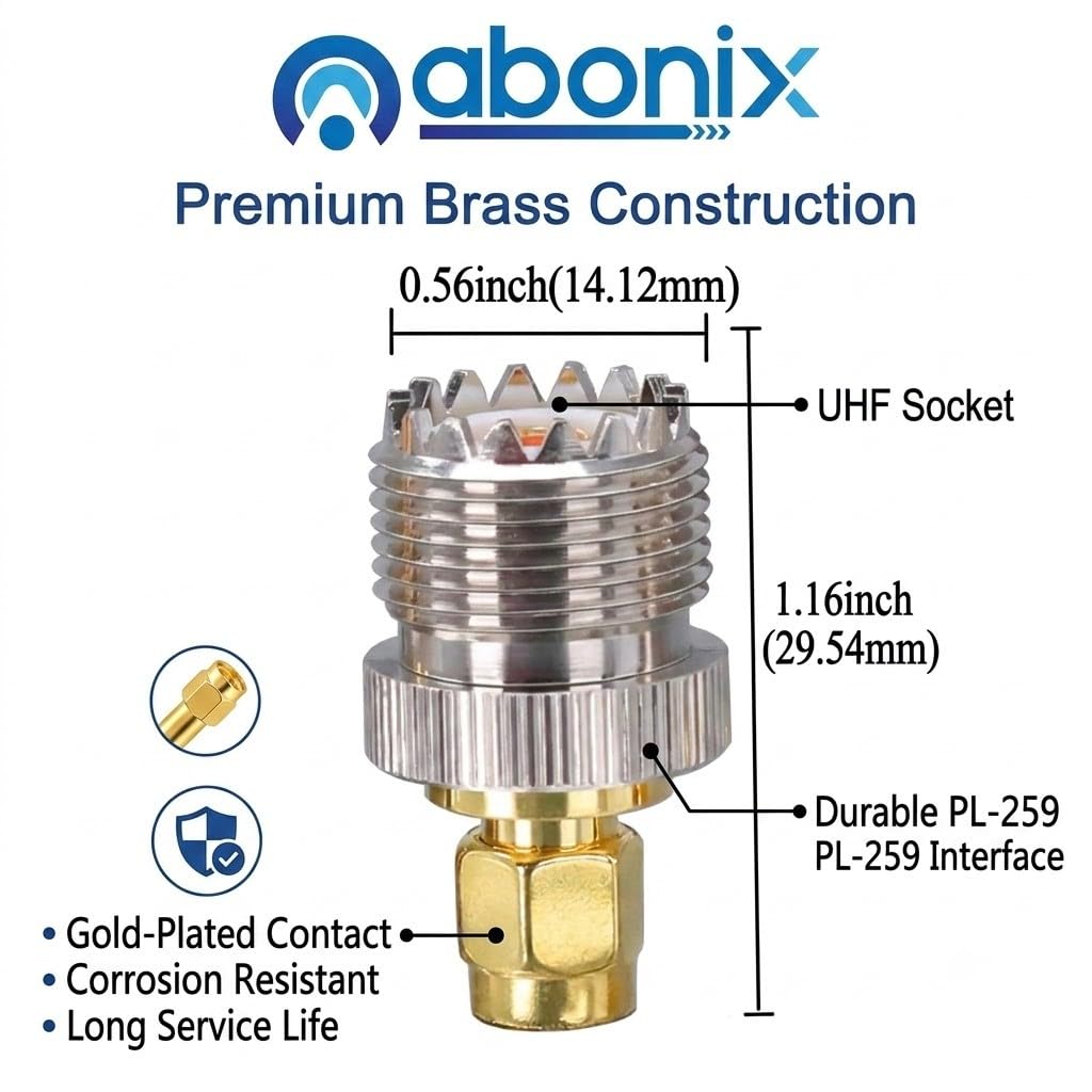 Abonix SMA Female to UHF Female Connector Pl259 Coax Adapter - Pack - 2