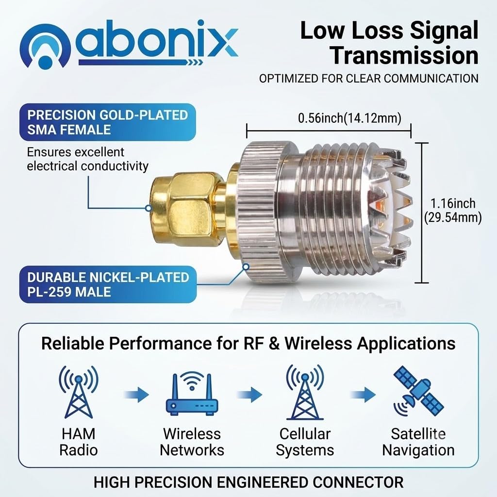 Abonix SMA Female to UHF Female Connector Pl259 Coax Adapter - Pack - 2