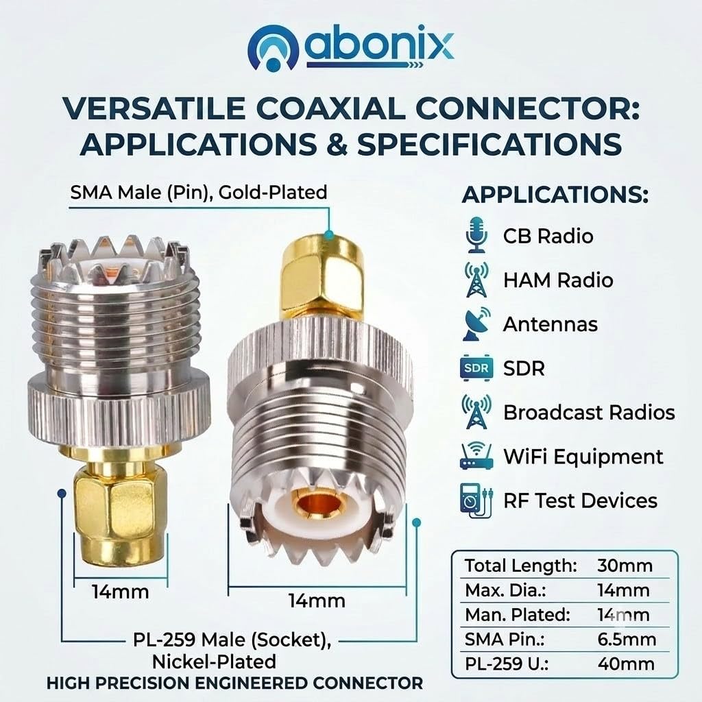 Abonix SMA Female to UHF Female Connector Pl259 Coax Adapter - Pack - 2