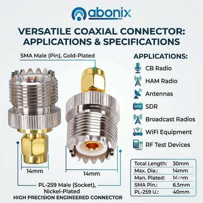 Abonix SMA Female to UHF Female Connector Pl259 Coax Adapter - Pack - 2