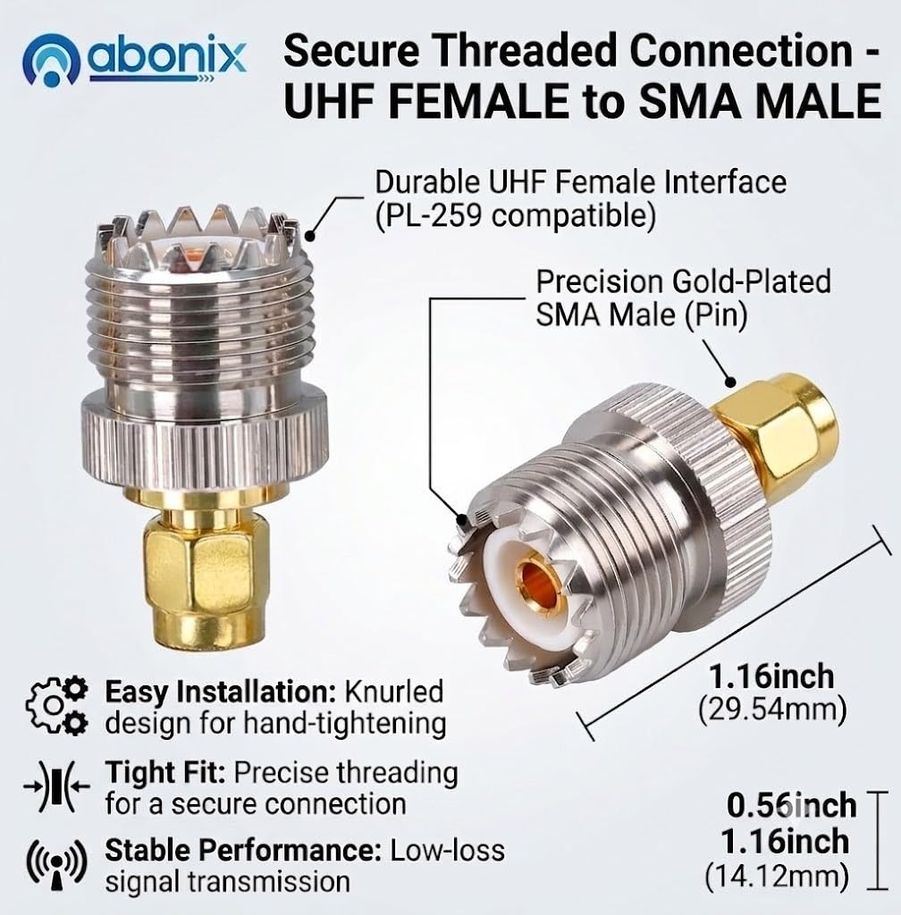 Abonix SMA Female to UHF Female Connector Pl259 Coax Adapter - Pack - 2