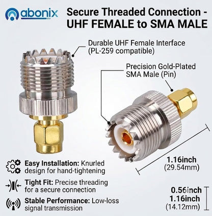 Abonix SMA Female to UHF Female Connector Pl259 Coax Adapter - Pack - 2