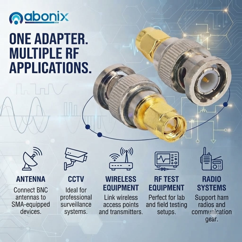 SMA Male to BNC Male Coax Cable Adapter Connector - Pack - 5