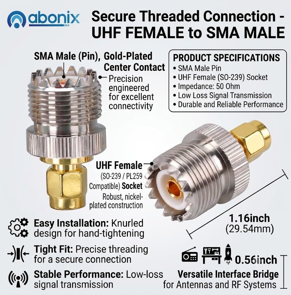 Abonix SMA Female to UHF Female Connector Pl259 Coax Adapter - Pack - 2