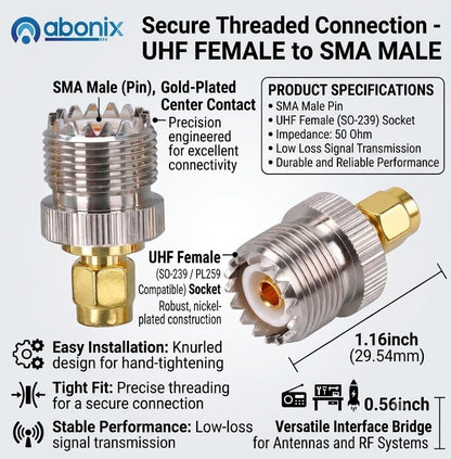 Abonix SMA Female to UHF Female Connector Pl259 Coax Adapter - Pack - 2