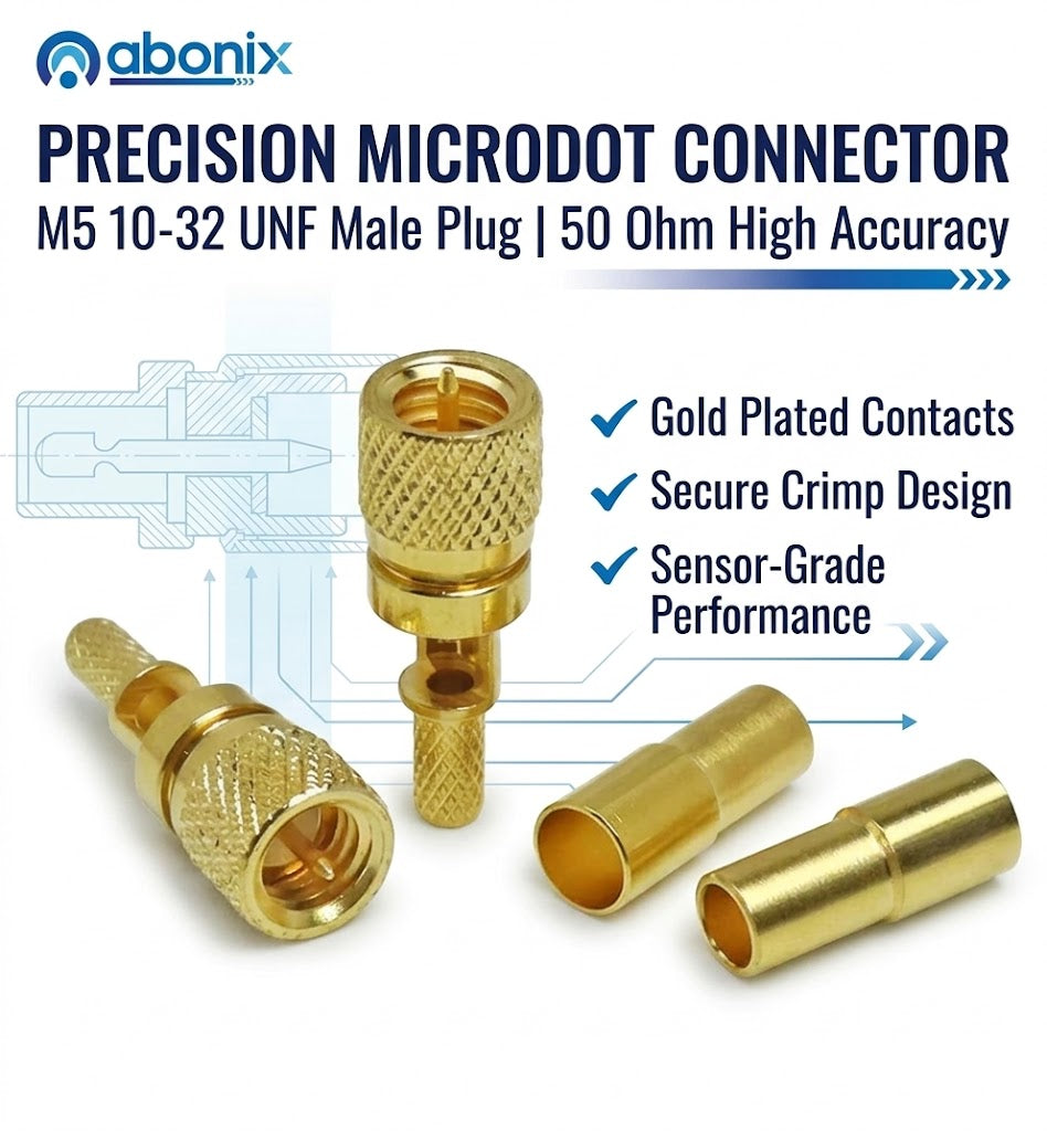 ABONIX M5 10-32 UNF Microdot Male Crimp Connector for RG-316/RG-174, Gold Plated 50 Ohm- Pack- 1