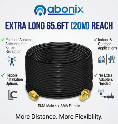 ABONIX RG58 SMA Male to SMA Female Coaxial Extension Cable (20M / 65.6ft)- Pack- 1