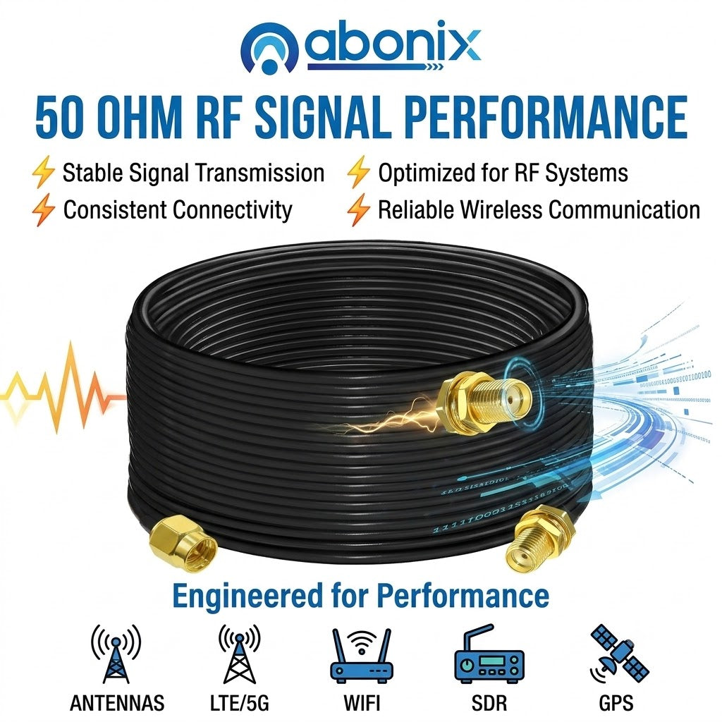 ABONIX RG58 SMA Male to SMA Female Coaxial Extension Cable (20M / 65.6ft)- Pack- 1