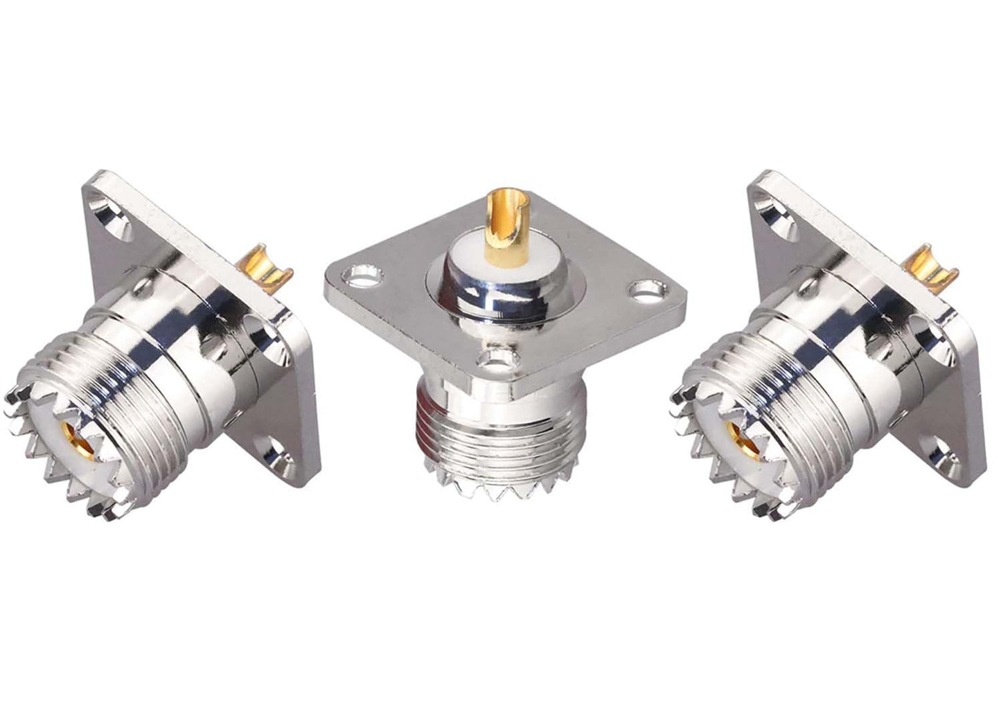 UHF Female 4 Hole Connector Flange Panel UHF RF Adapter UHF Female Plug PL259 Solder Cup Connector  - Pack - 3