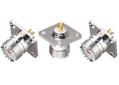 UHF Female 4 Hole Connector Flange Panel UHF RF Adapter UHF Female Plug PL259 Solder Cup Connector  - Pack - 3