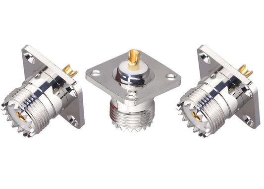 UHF Female 4 Hole Connector Flange Panel UHF RF Adapter UHF Female Plug PL259 Solder Cup Connector  - Pack - 3